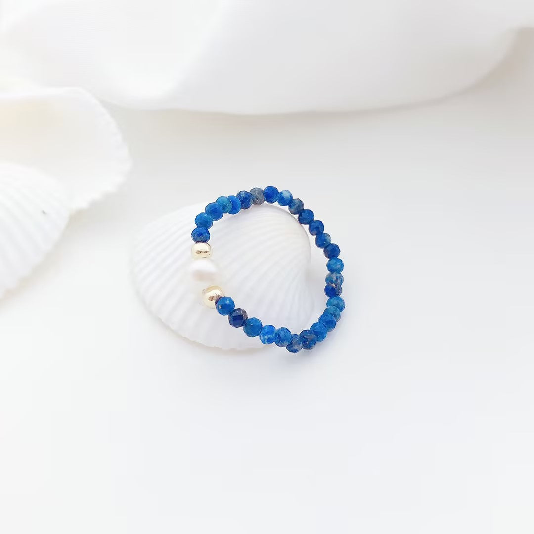 Bungee string lapis lazuli pearl ring