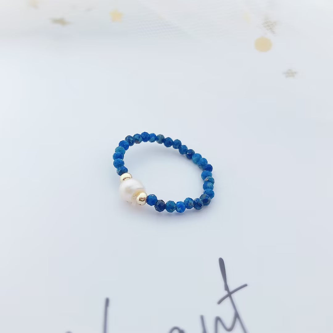 Bungee string lapis lazuli pearl ring