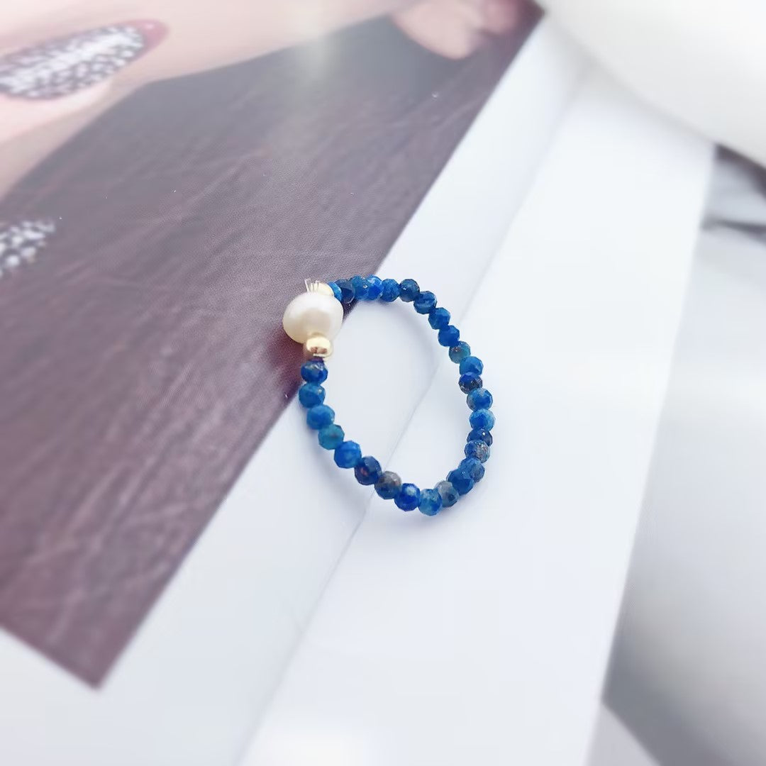 Bungee string lapis lazuli pearl ring