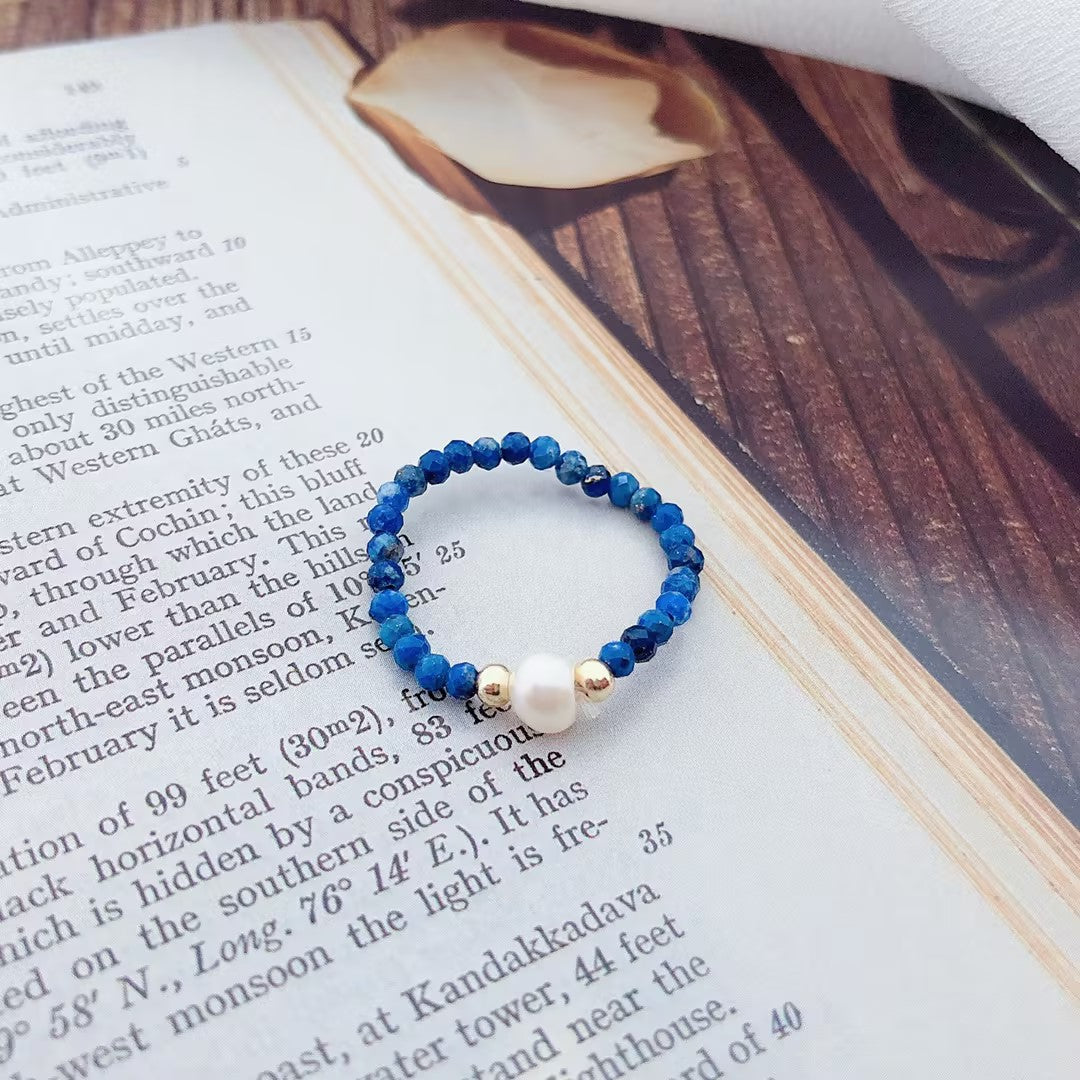 Bungee string lapis lazuli pearl ring