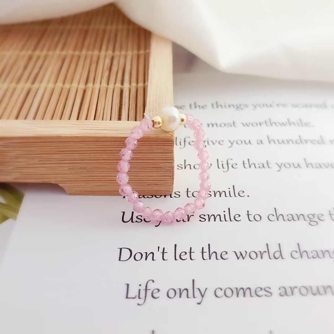 Pink zircon bungee string pearl ring